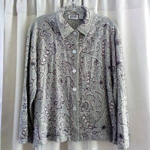 Vintage Chico's Design Silk Jacket With Floral Embroidery Tan & Black Si…